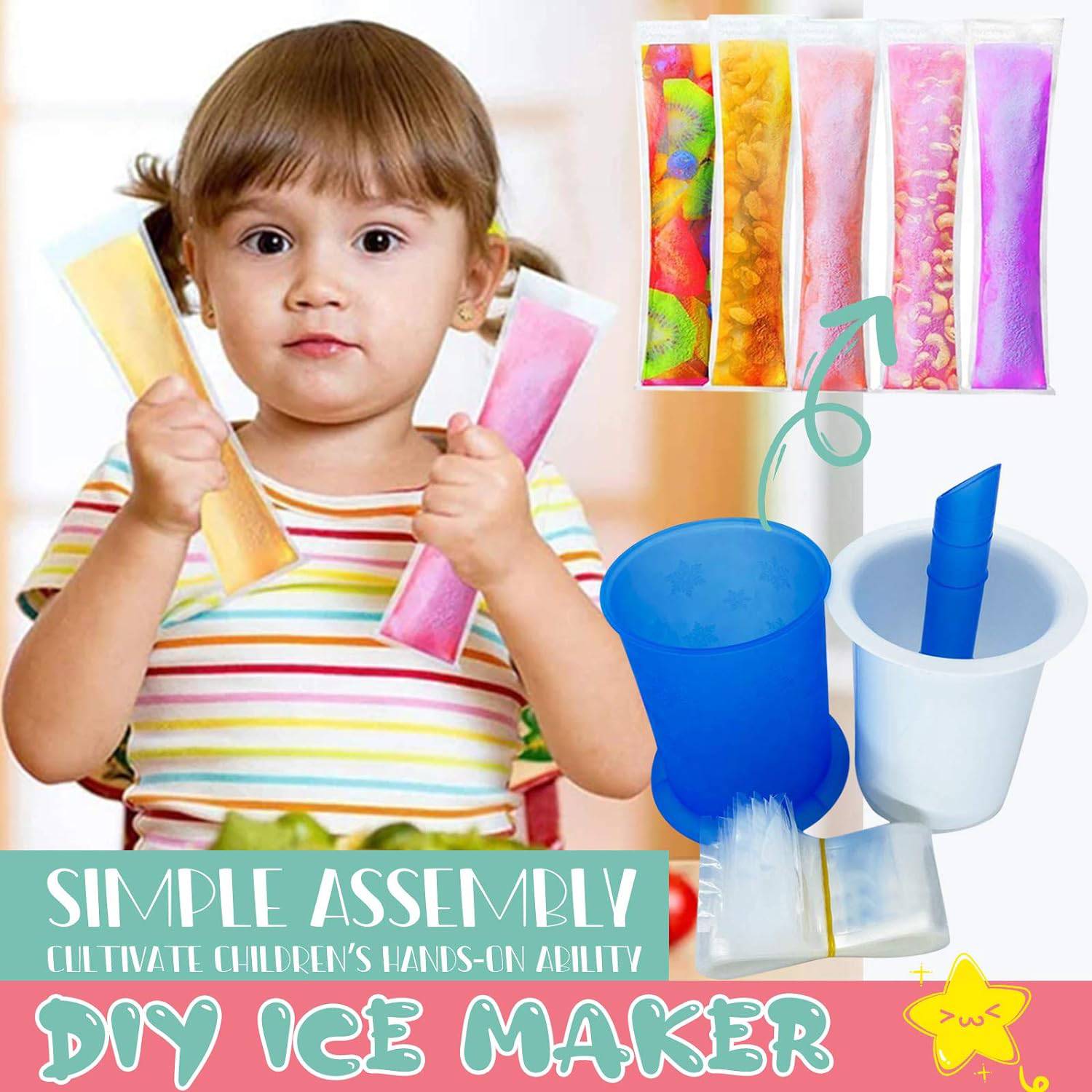 Homemade Popsicle Maker Manual Ice Cream Machine With Approx 20 Pcs Packing Bag Popsicle Mold Convenient Maker Manual Ice Cream Machine For Kids Adults DIY, Reusable - jugaad.shop