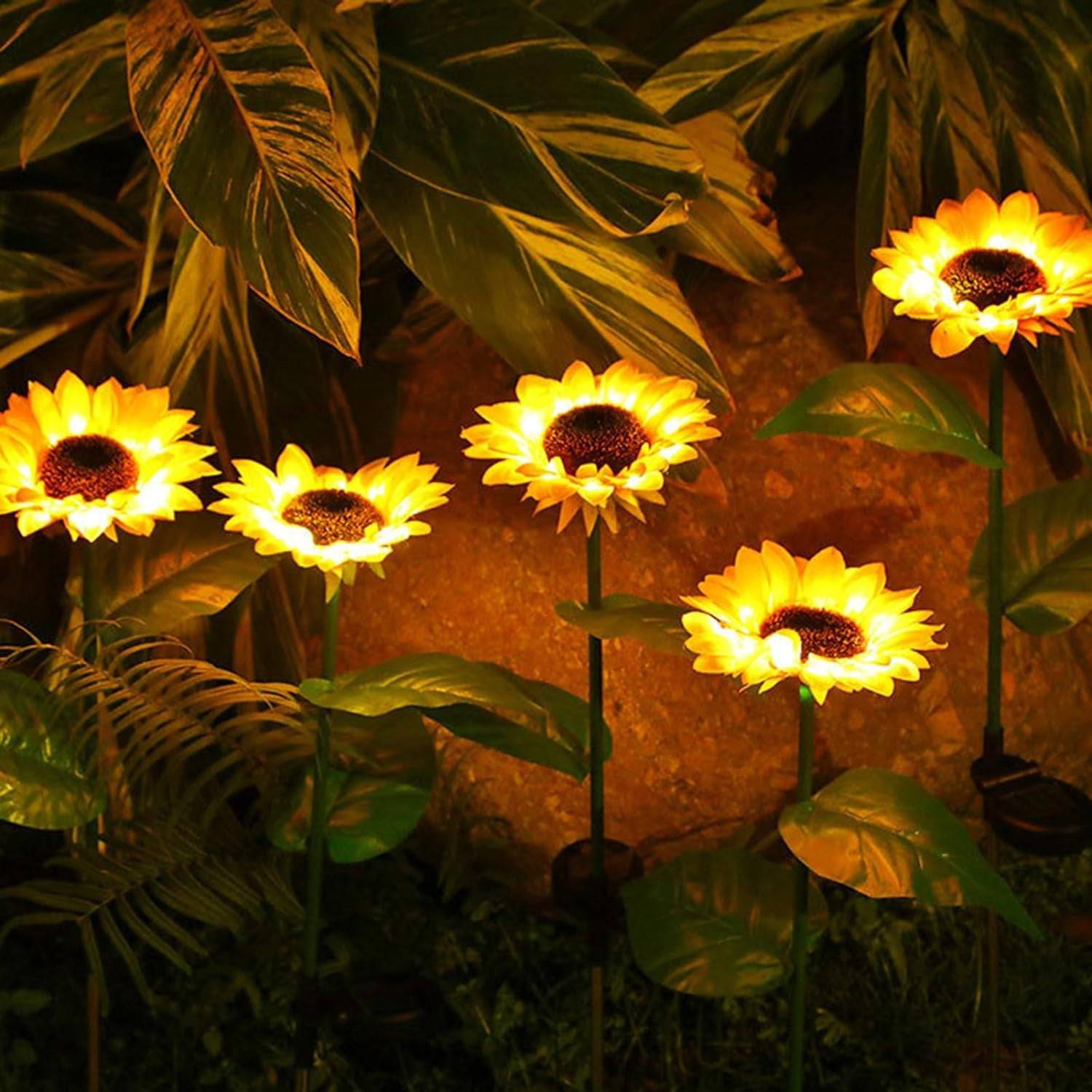 2 Pc Outdoor Solar Sunflower Lights Intelligent Light Control Waterproof Garden Landscape Stake Light - jugaad.shop