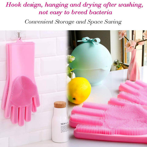 Dishwashing Gloves with Scrubber| Silicone Cleaning Reusable Scrub Gloves for Wash Dish Kitchen| Bathroom| Pet Grooming Wet and Dry Glove (1 Pair, 250 Gm) - jugaad.shop