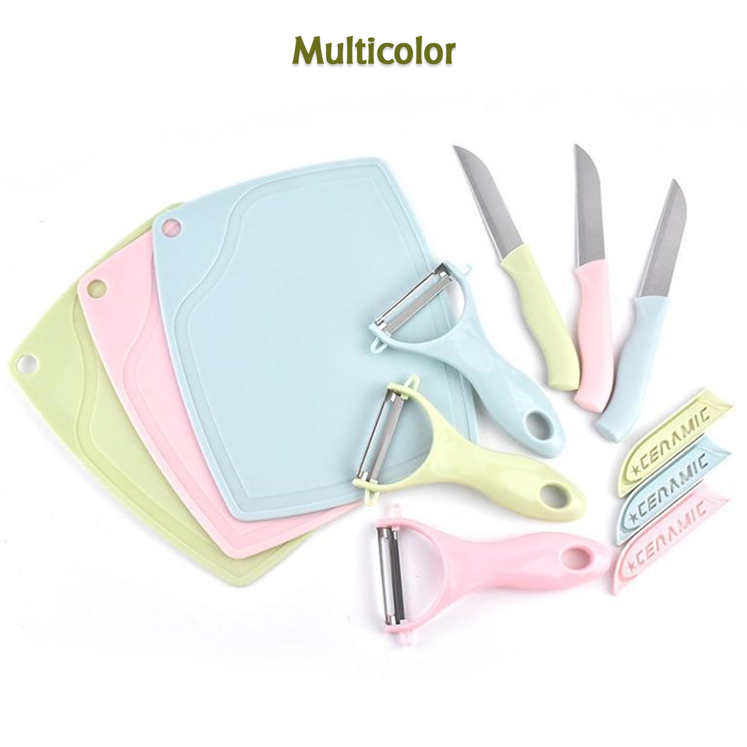 Plastic Kitchen Peeler - Green & Classic Stainless Steel 3-Piece Knife Set Combo - jugaad.shop