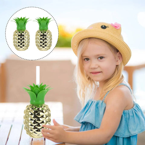 Plastic Pineapple Cups with Straw (1 Pc) - Party Favors, Hawaiian, Beach - jugaad.shop