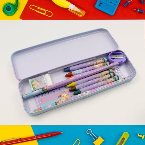 School Supplies Stationery Kit with 1 Pencil Box Case 2 Pencils 6 Crayon Colors 1 Ruler Scale 1 Eraser 1 Sharpener Stationary Kit for Girls Pencil Pen Book Eraser Sharpener Crayons - Stationary Kit Set for Kids Birthday Gift (12 Pc Set) - jugaad.shop