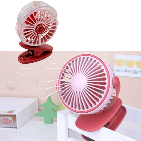 Portable Clip-on Fan, Battery Operated, With Light & Spray, Small Yet Powerful USB Table Fan, 3-Speed Quiet Rechargeable Mini Desk Fan, 360° Rotation, Personal Cooling Fan for Home, Office, Camping - jugaad.shop