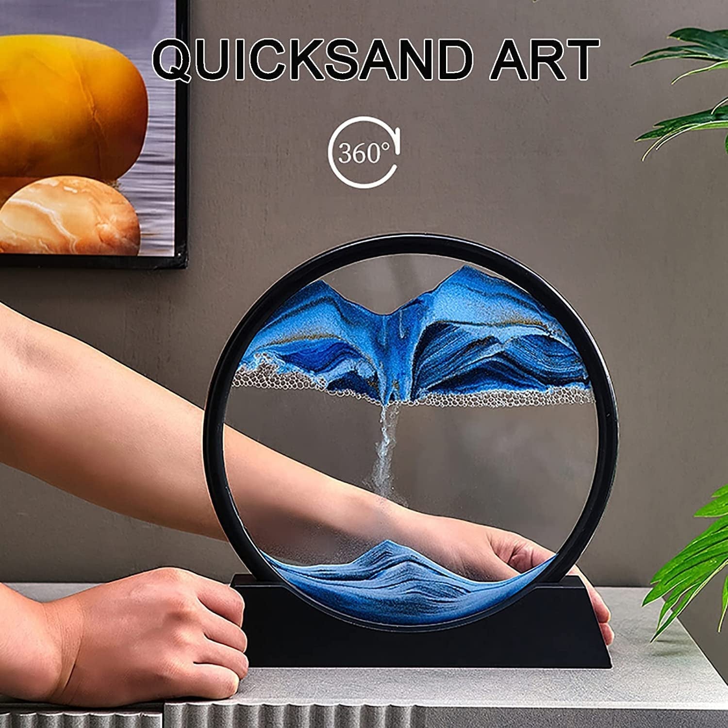 Moving Sand Art Picture Decor, 3D Deep Sea Sandscape Liquid Motion, Round Glass Frame Display Flowing Sand Relaxing Gift for Kids Adults Painting Artistic Sandscape for Home, Office, Ornament Desktop Art Bookshelves Decoration (1 Pc ) - jugaad.shop