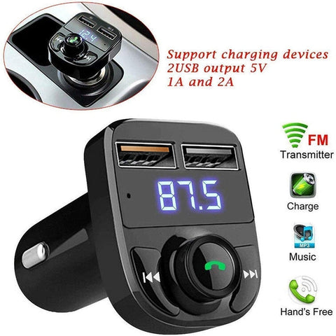 CAR-X8 Bluetooth FM Transmitter Kit for Hands-Free Call Receiver / Music Player / Call Receiver / Fast Mobile Charger Ports for All Smartphones with 3.1A Quick Charge Dual USB Car Charger - jugaad.shop