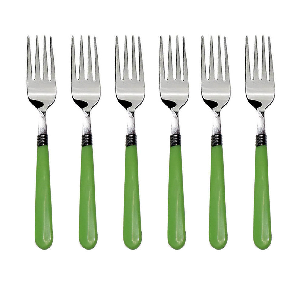 Stainless steel dining forks set of 6 with comfortable grip for home use.