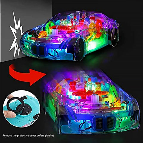 Automatic 360 Degree Rotating Transparent Gear Concept Car with Musical and 3D Flashing Lights Toy for Kids Boys & Girls (Multicolor / Battery Not Included) - jugaad.shop