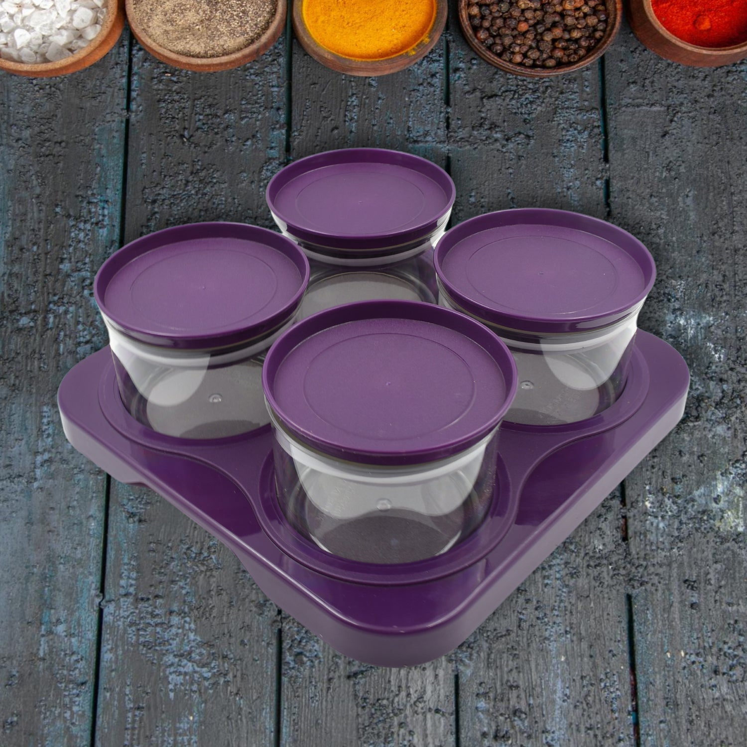 Airtight Plastic 4 Pc Storage Container Set, With Tray Dry Fruit Plastic Storage Container Tray Set With Lid & Serving Tray For Kitchen - jugaad.shop