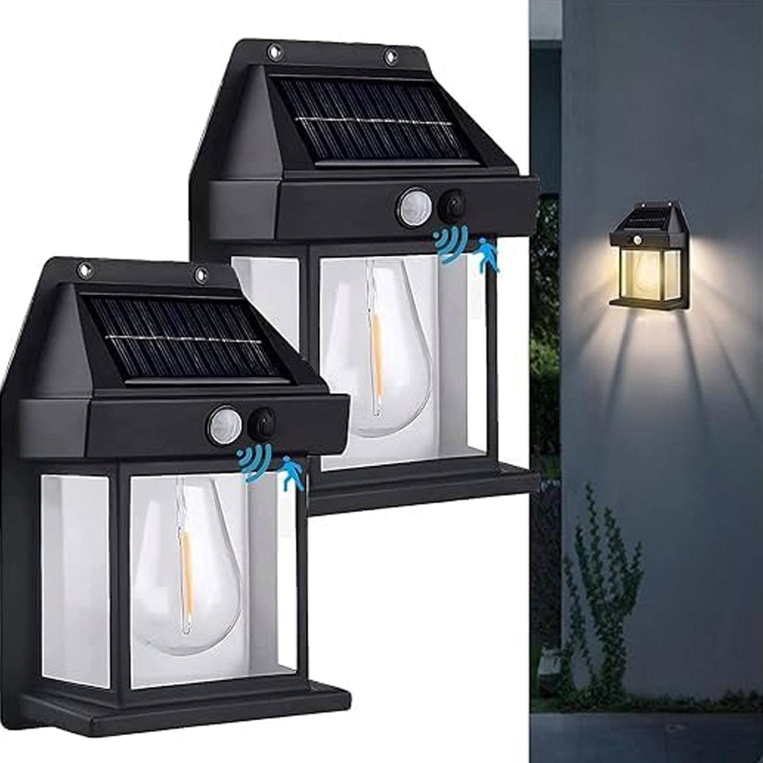 Solar Wall Lights / Lamp Outdoor, Wireless Dusk to Dawn Porch Lights Fixture, Solar Wall Lantern with 3 Modes & Motion Sensor, Waterproof Exterior Lighting with Clear Panel (1 Pc ) - jugaad.shop