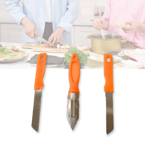 3in1 Multipurpose Stainless Steel Classic Kitchen Knife Set of 3 for Fruits and Vegetable Chopping / Cutting / Peeling, Kitchen Knife / Vegetable Peeler / Plain Knife - jugaad.shop