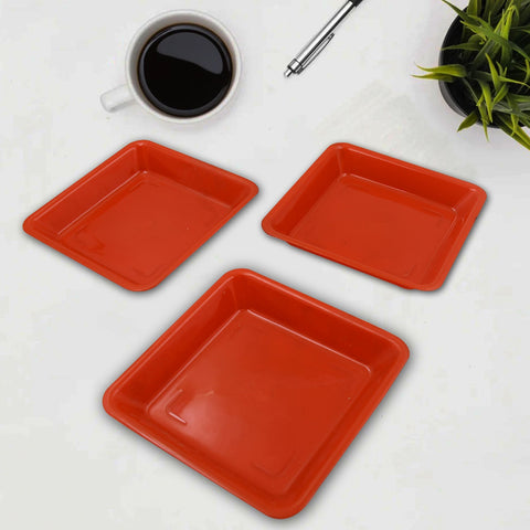 Square Plastic Halwa Dinner Plate Snacks / Breakfast, Restaurant Serving Trays Home School Coffee Hotel Kitchen Office (3 Pcs Set) - jugaad.shop