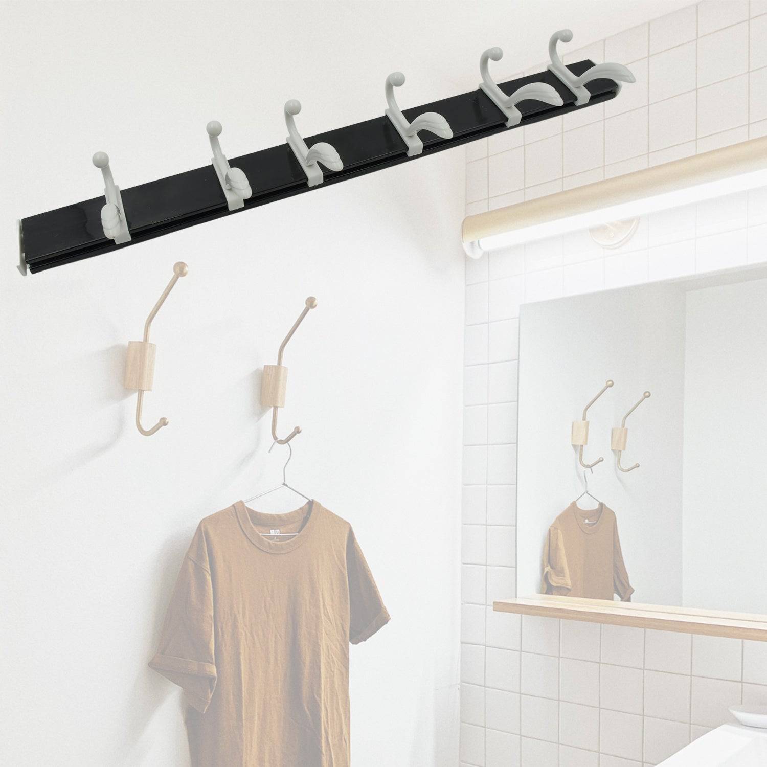 Cloth hanger, Wall Door Hooks Rail for Hanging Clothes for Hanging Hook Rack Rail, Extra Long Coat Hanger Wall Mount for Clothes, Jacket, Hats, 6 Hook With Eco-friendly Liquid Adhesive Glue - jugaad.shop