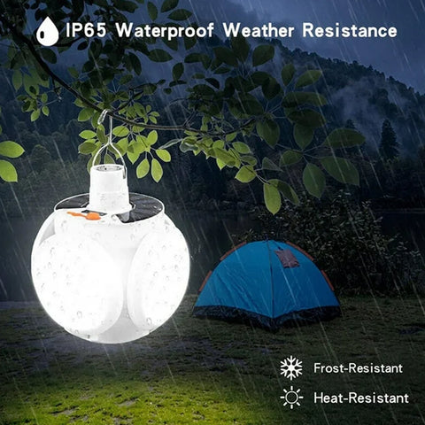 Solar Multi-Functional Emergency LED Light Bulb with USB Charging, LED camping lamp, camping lamp, USB rechargeable, 5 brightness light modes, foldable camping light, SOS IP65 waterproof camping light, blackout emergency equipment, camping gadgets - jugaad.shop