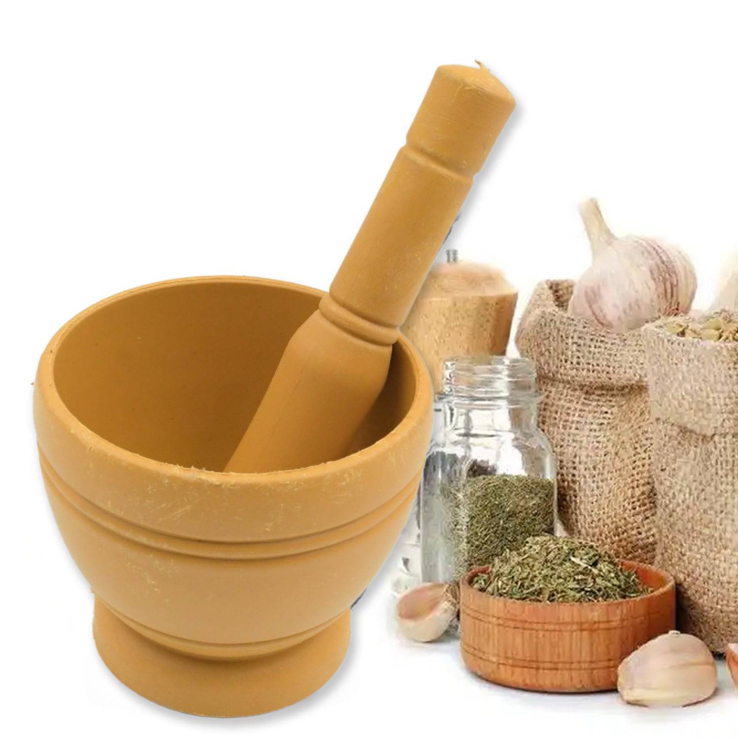 Mortar and Pestle Set for Spices, Okhli Masher, Khalbatta, Kharal, Mixer, Natural & Traditional Grinder and Musal, Well Design for Kitchen, Home, Herb - jugaad.shop