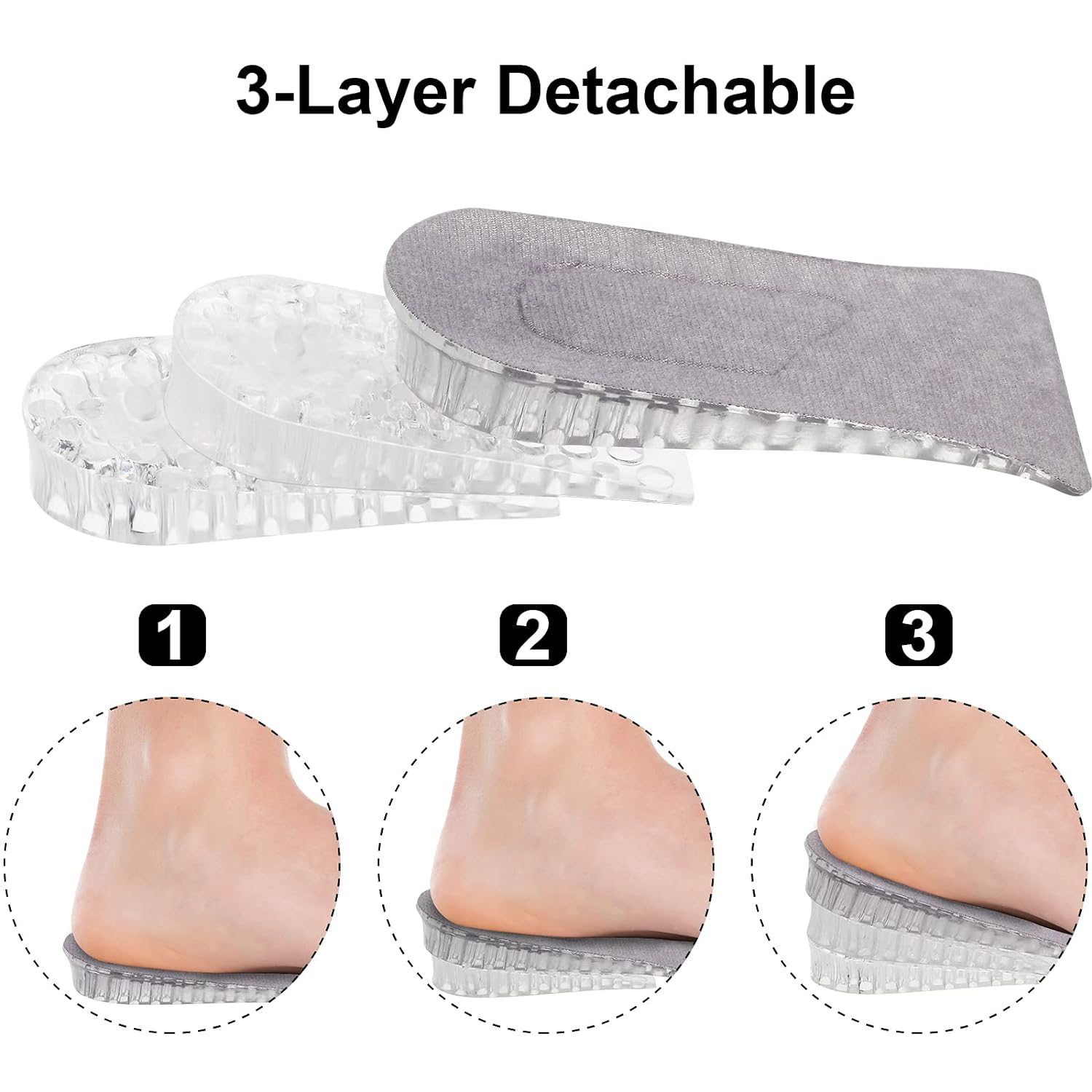 2 Pairs Heel Lift Inserts Height Increase Insole Invisible Heightening Insole Sillicone 3-Layer Heel Support Insoles Height-Adjustable Shoe Pads Foot Cushion for Shoes - jugaad.shop