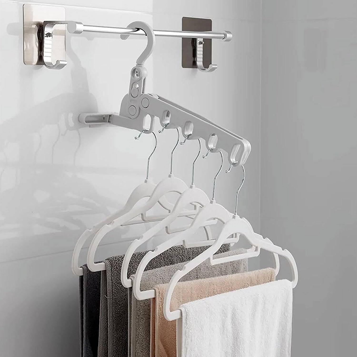 5 holes foldable clothes Hanger, travel clothes hanger, multifunctional clothes hanger, space-saving wall holder, clothes rack, robust clothes hanger for travel, indoors. - jugaad.shop