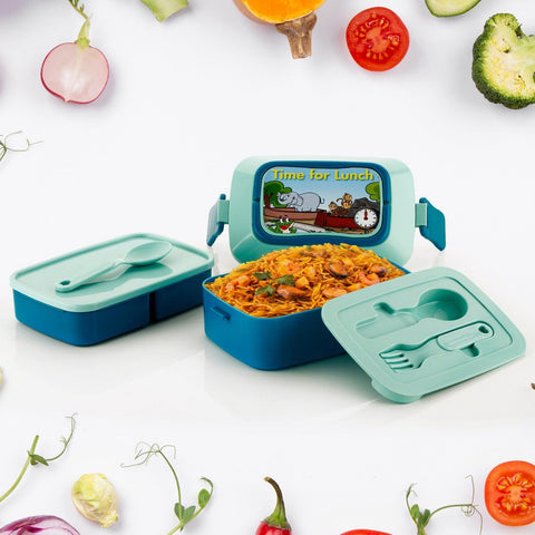 5621 Double Layer Lunch Box Stylish Lid Lunch Box With Fork & Spoon Lunch Box For Children School Lunch Box  - jugaad.shop