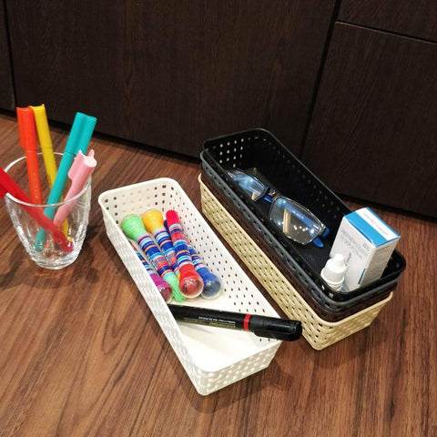 Plastic Multipurpose Desk Organizer Tray Office Drawer Dividers Storage Bins for Kitchen, Bathroom, Office, Makeup, Bedroom Dresser, Craft Basket Rack Multicolour (6 Pcs Set) - jugaad.shop