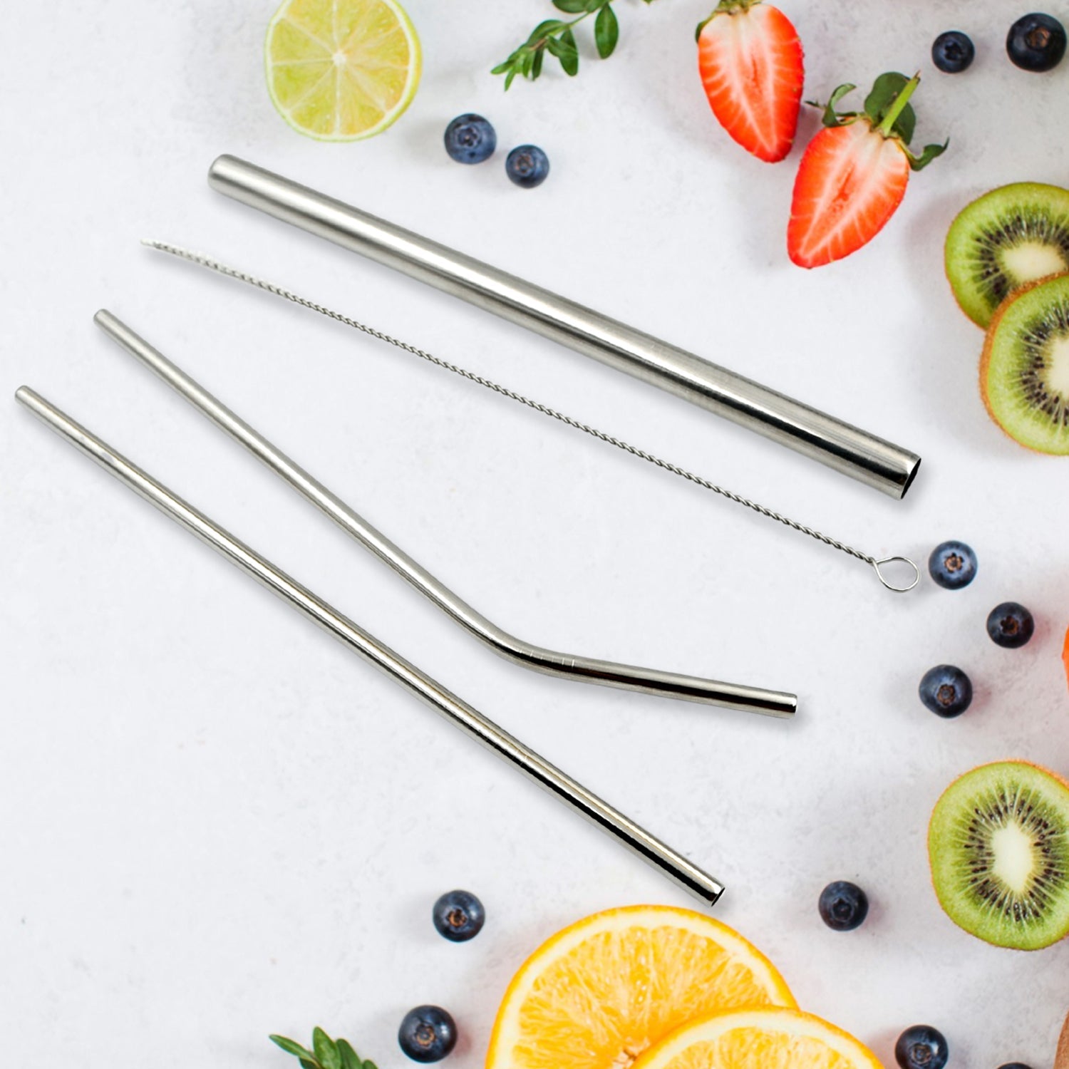 Reusable Stainless Steel Straws with Travel Case Cleaning Brush Eco Friendly Extra Long Metal Straws Drinking Set of 4 (2 Straight straws, 1 Bent straws, 1 Brush) - jugaad.shop