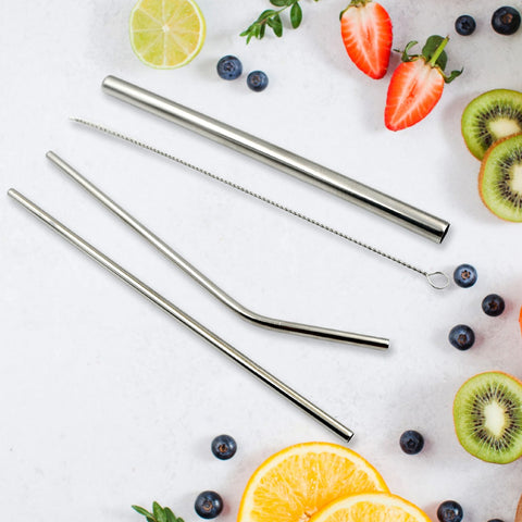 Reusable Stainless Steel Straws with Travel Case Cleaning Brush Eco Friendly Extra Long Metal Straws Drinking Set of 4 (2 Straight straws, 1 Bent straws, 1 Brush) - jugaad.shop