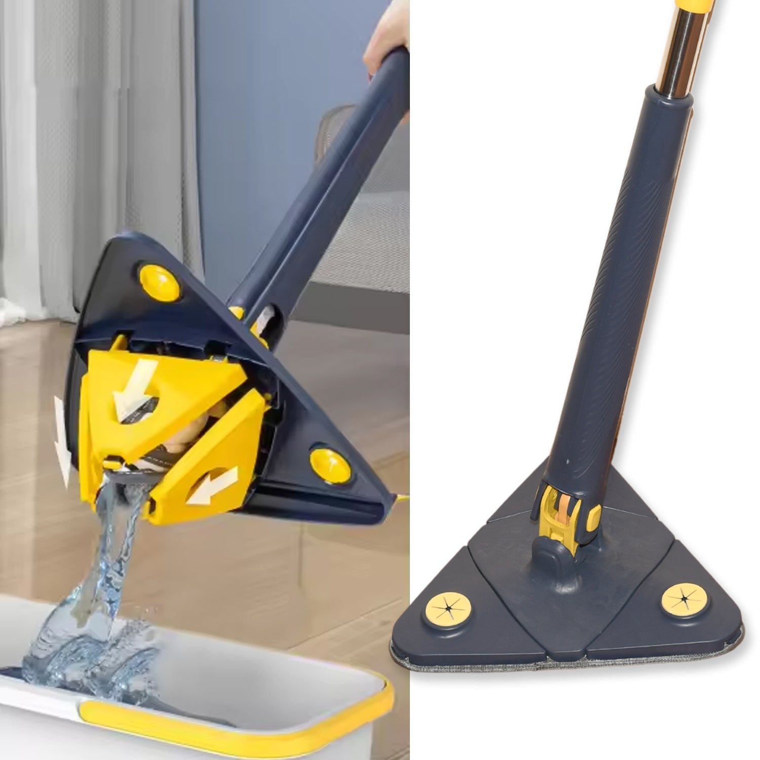 Rotatable Adjustable Triangle Cleaning Mop Triangle Mop with Stainless Steel Long Handle Push-Pull Squeezing Cleaning Mop Dry & Wet Mop for Floor Windows (1 Pc) - jugaad.shop