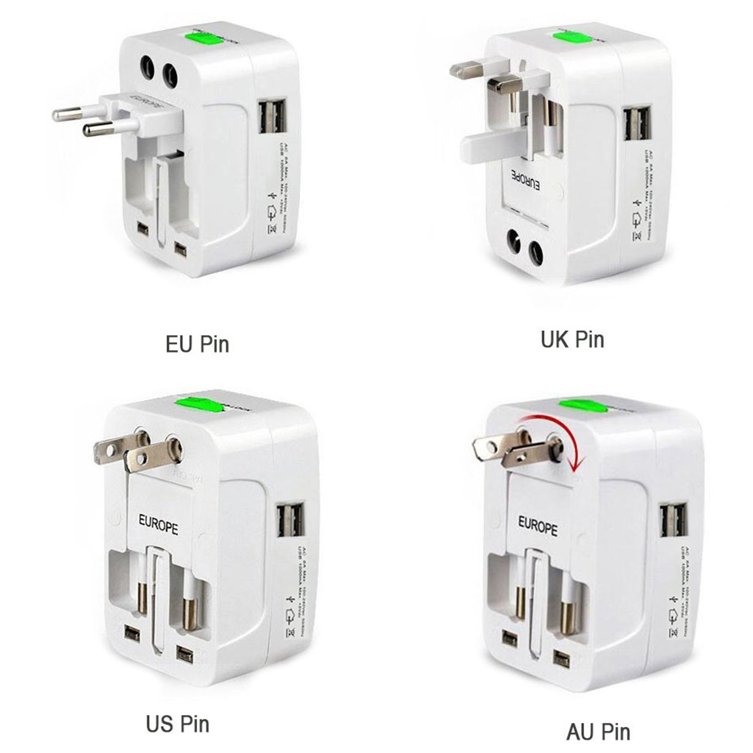 All-in-One Universal Worldwide Travelling AC Adaptor Plug (AU / UK / US / EU) International Power Charger Electric USB Power Plug Socket Adapter Converter (1 Pc) - jugaad.shop