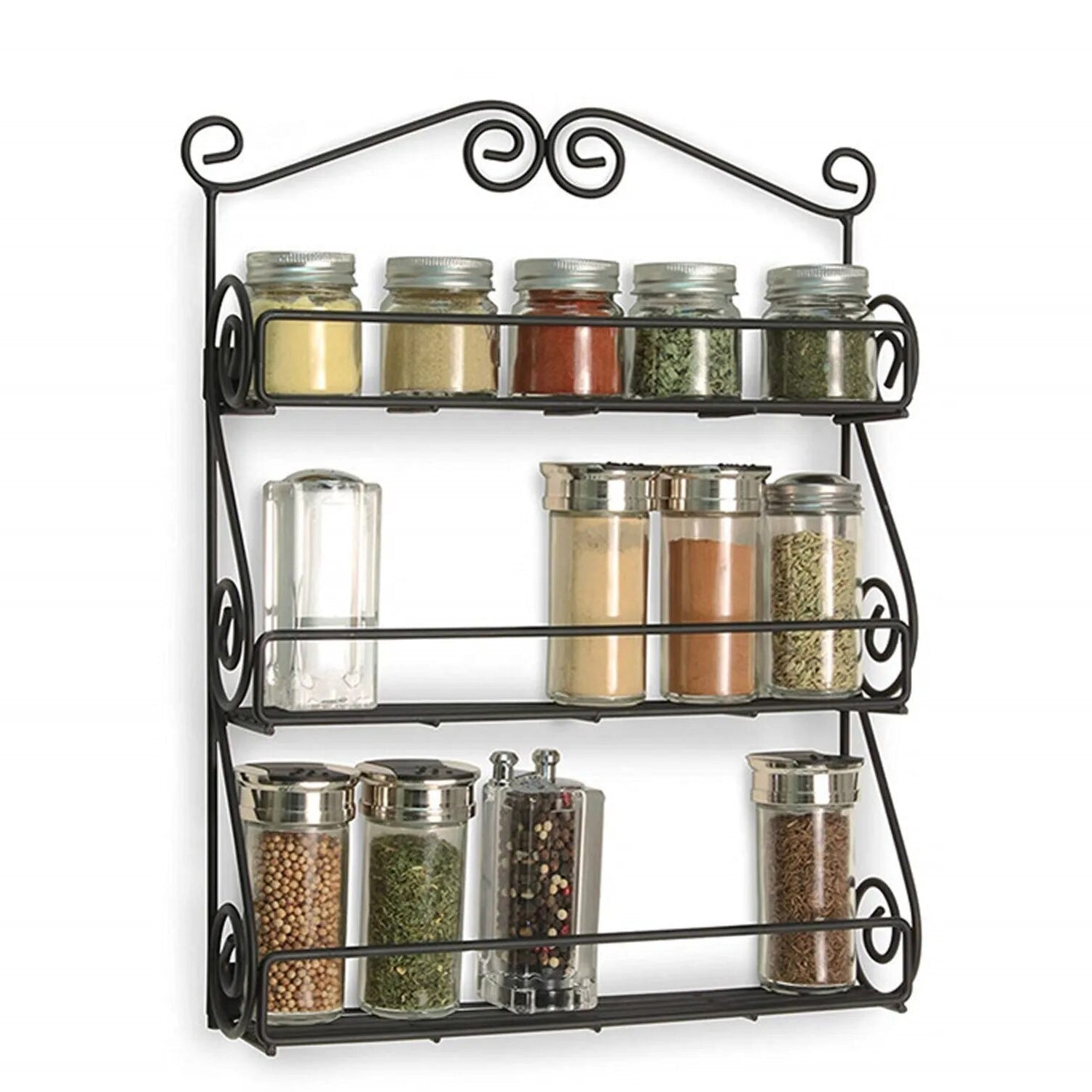 Big Wall Mounted Iron Wall Shelf with 3 Storage Racks for Kitchen, Pantry, Cabinet, Counter top or Free Standing, Rack Holder for Kitchen - jugaad.shop