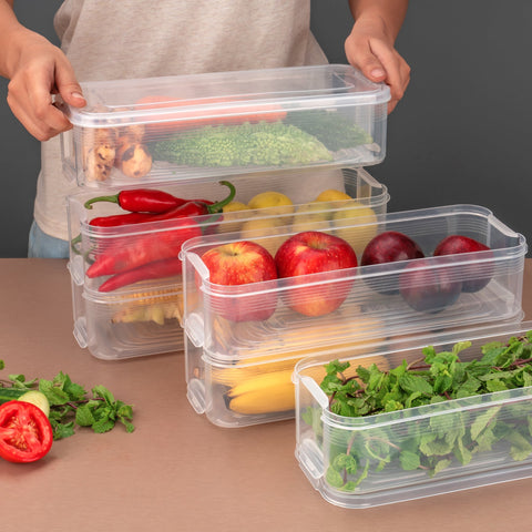 3 Fridge Storage Container, Fridge Organizer with Lid Stackable Fridge Storage Containers Plastic Freezer Storage Containers for Fish, Meat, Vegetables, Fruits, Pack of 3pcs, 1500ML Approx - jugaad.shop