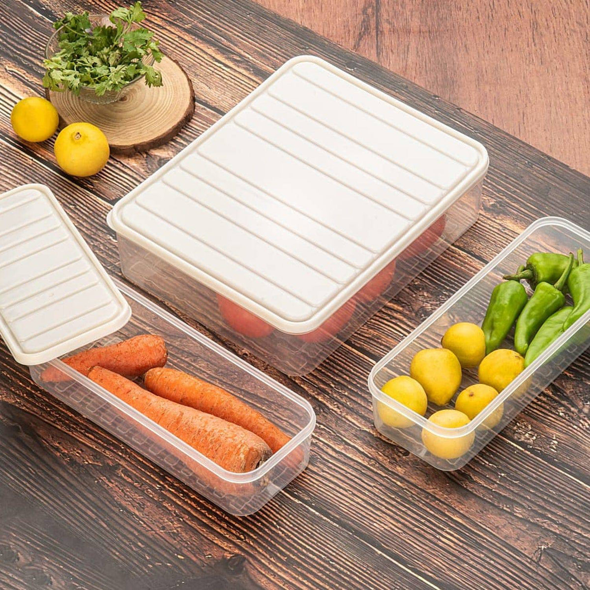 Plastic Food Storage Container for Fridge, fridge storage boxes with Lid Stackable Fridge Storage Containers freeze organizer items and storage, vegetable storage box for fridge, (3 Pcs set) - jugaad.shop