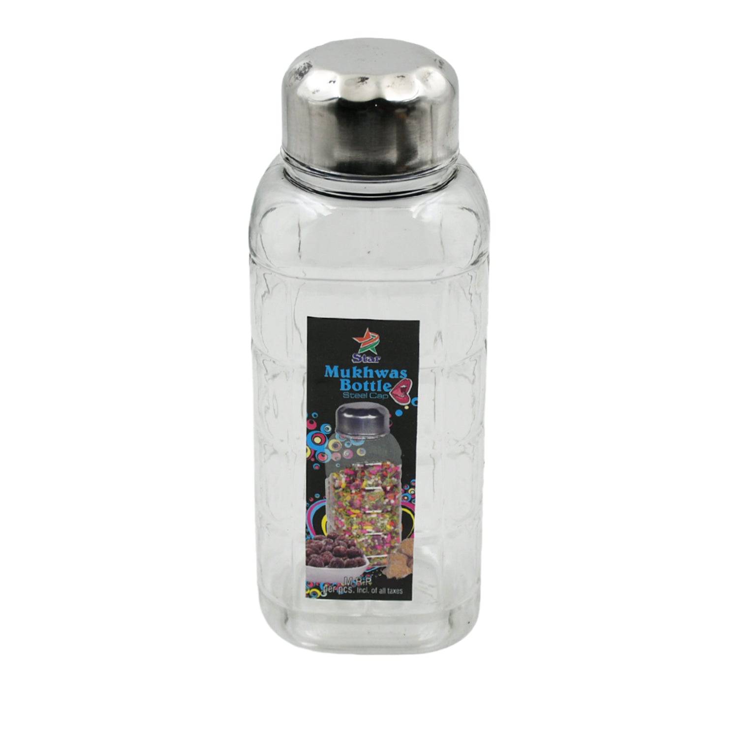 Plastic Transparent Mukhwas Bottle With Steel Cap / Mouth Freshener / Dryfruits Multipurpose Air Tight and BPA Free Kitchen Storage Bottle (1 Pc) - jugaad.shop