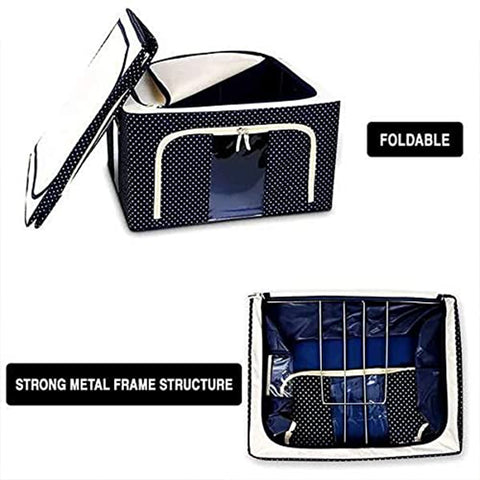 Foldable Steel Frame Clothes Living Storage Organizer Handled Bag Box for Large Size Bedding, Blankets, Women Saree, Toys & Cloth Storage Box / Bag (66 Liter) - jugaad.shop