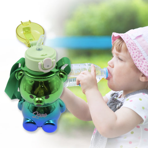 Cute Plastic Water Bottle, with adjustable shoulder strap and stickers, portable drinking cup Water Bottle For Kids | Water Bottle | Return Gift For Kids | Water Bottle With Straw | School Water Bottle (1 Pc) - jugaad.shop