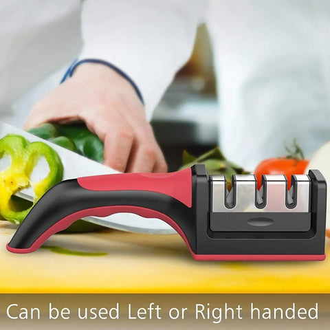 Manual knife sharpener with red handle for all blades