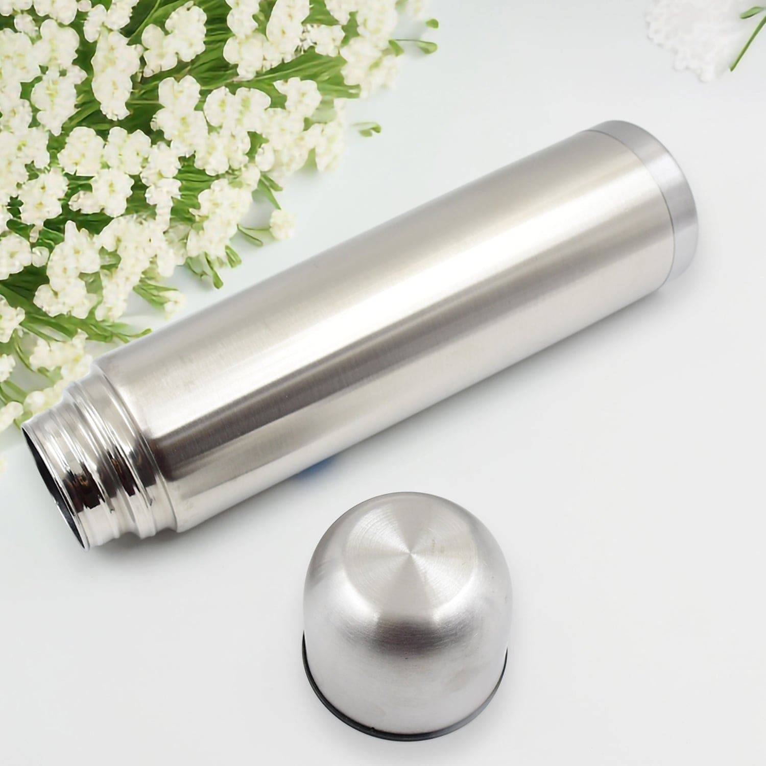 Vacuum Flask Without Cover, 18/8 Stainless Steel | Hot and Cold Water Bottle with Push-Down Lid | Double Walled Stainless Steel Bottle for Travel, Home, Office, School, Picnic (1000 ML / Without Cover) - jugaad.shop