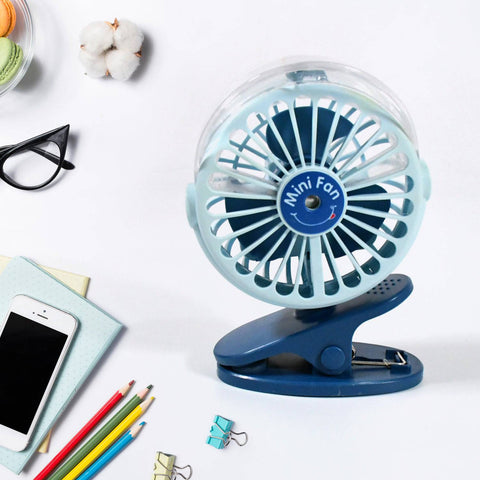 Portable Clip-on Fan, Battery Operated, With Light & Spray, Small Yet Powerful USB Table Fan, 3-Speed Quiet Rechargeable Mini Desk Fan, 360° Rotation, Personal Cooling Fan for Home, Office, Camping - jugaad.shop