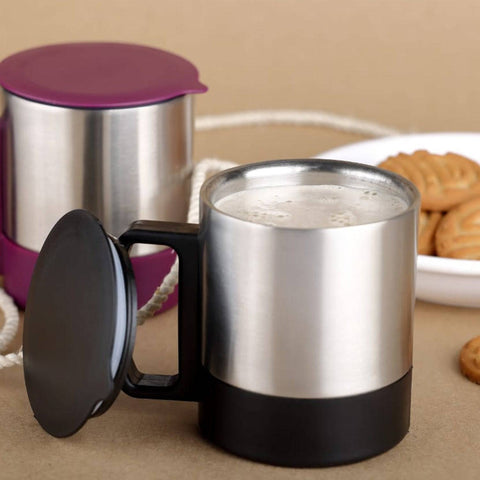 Stainless Steel Coffee/Tea Cup, Stainless Steel Lid Cover Hot Coffee/Tea Mug Hot Insulated Double Wall Stainless Steel, Coffee and Milk Cup with Lid & Handle Easy To Carry - Coffee Cup (1 Pc) - jugaad.shop