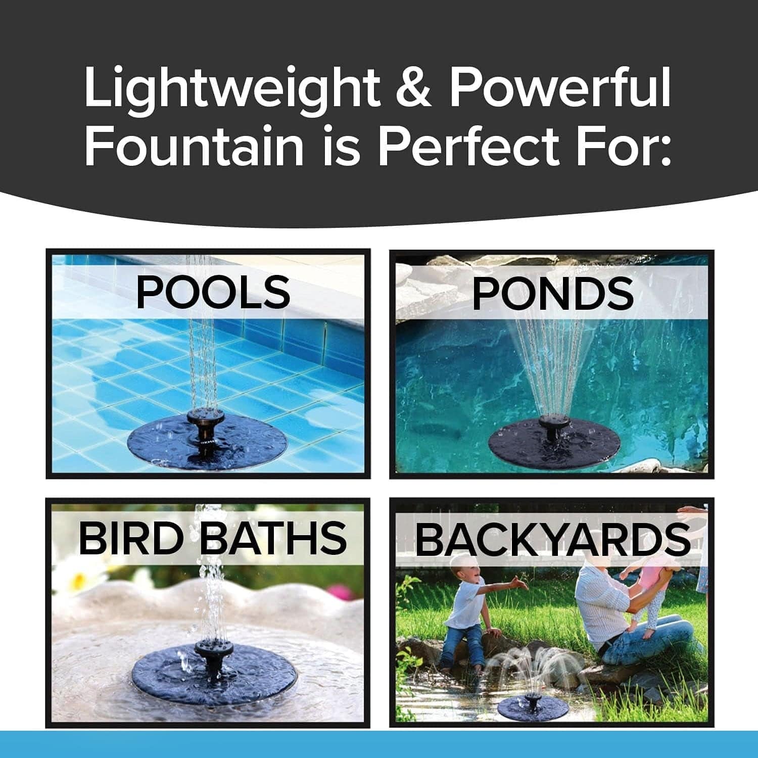 Fast Fountain by Pocket Hose - Solar-Powered - Instantly Adds a Water Feature Virtually Anywhere - 5 Spray Modes - No Installation or Batteries Required - Great for Bird Baths, Pools, Pond & More (1 Pc) - jugaad.shop