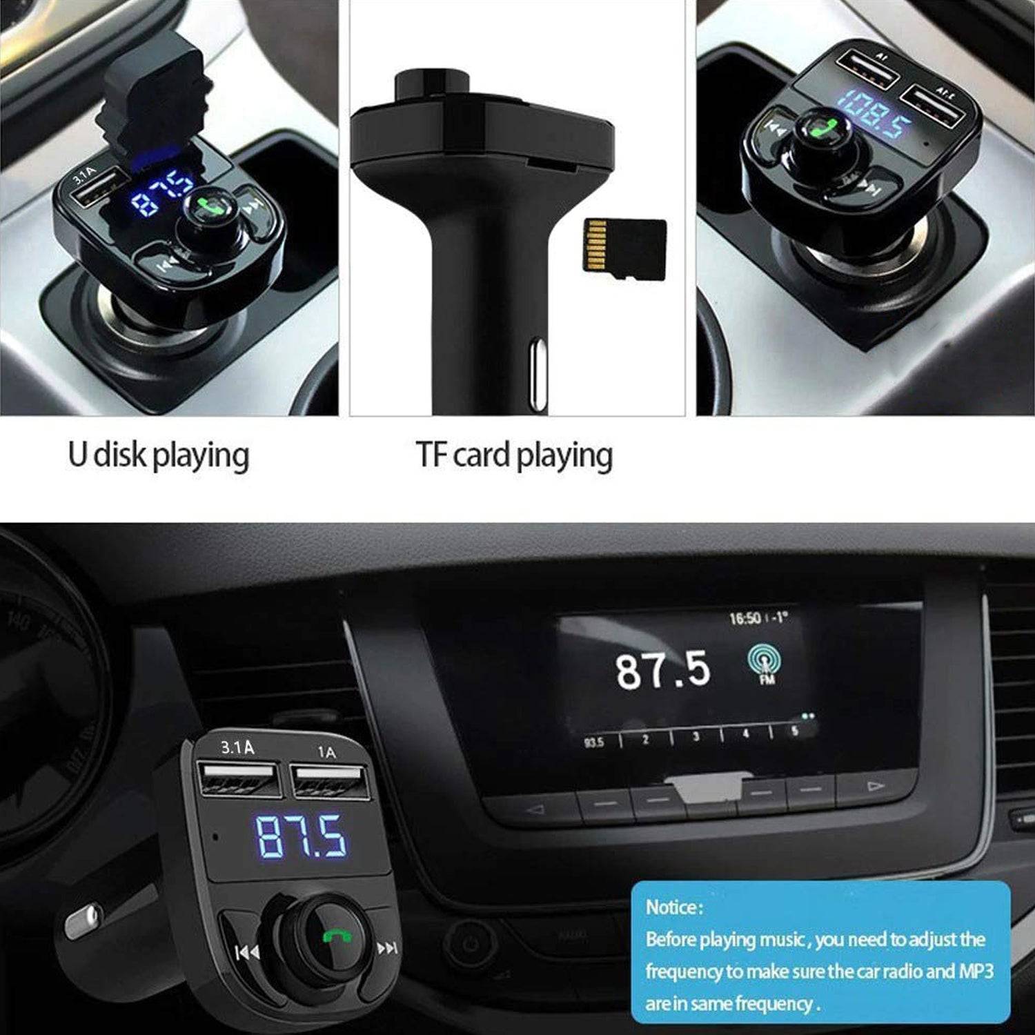 CAR-X8 Bluetooth FM Transmitter Kit for Hands-Free Call Receiver / Music Player / Call Receiver / Fast Mobile Charger Ports for All Smartphones with 3.1A Quick Charge Dual USB Car Charger - jugaad.shop