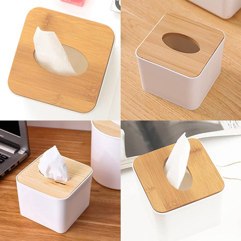 Tissue Box Desktop Stand Bamboo Tissue Cover Box Rectangular Paper Towel Holder Removable Tissue Dispenser for Bathroom Vanity Countertop Bedroom Car Holder Paper Towels Dispenser (1 Pc ) - jugaad.shop