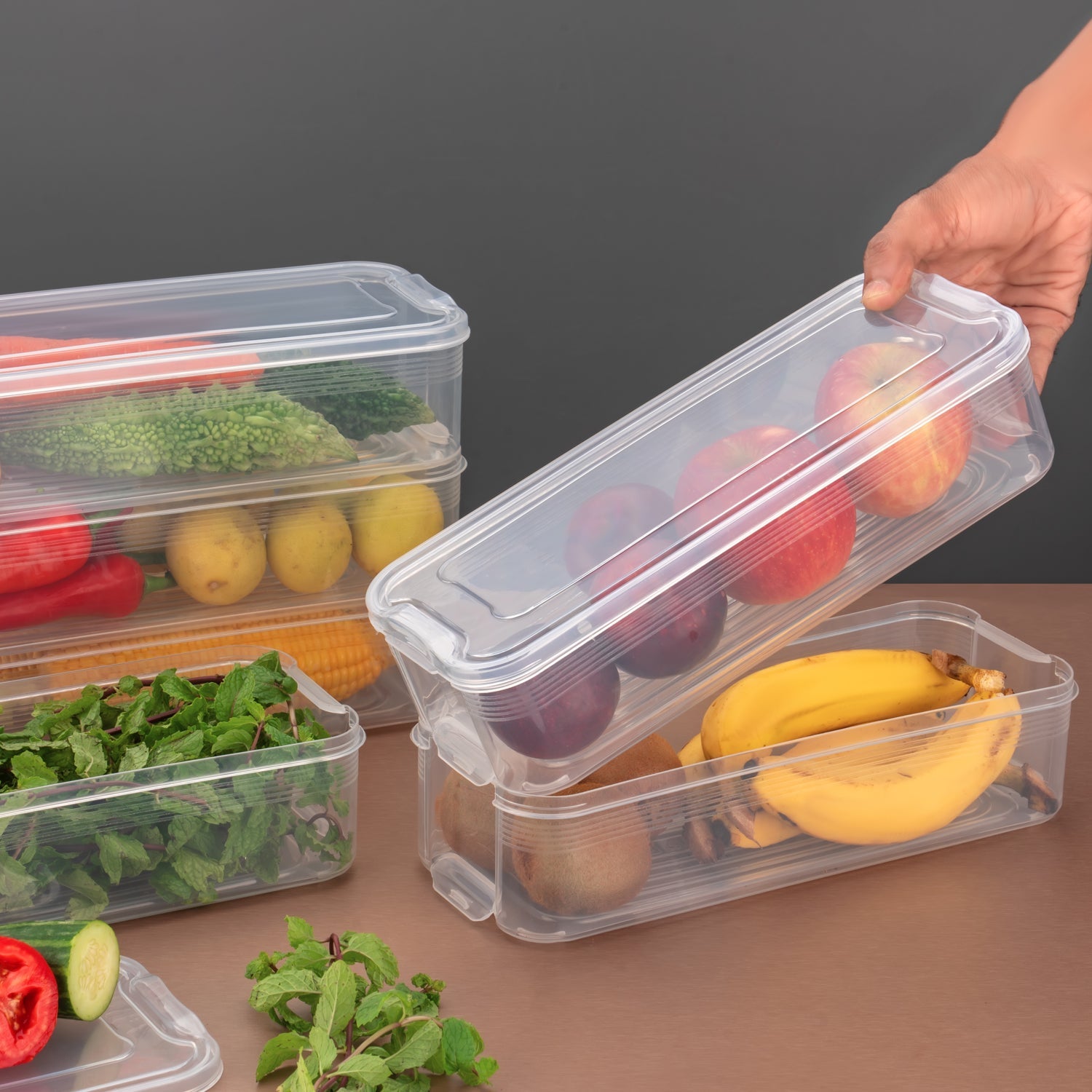 3 Fridge Storage Container, Fridge Organizer with Lid Stackable Fridge Storage Containers Plastic Freezer Storage Containers for Fish, Meat, Vegetables, Fruits, Pack of 3pcs, 1500ML Approx - jugaad.shop