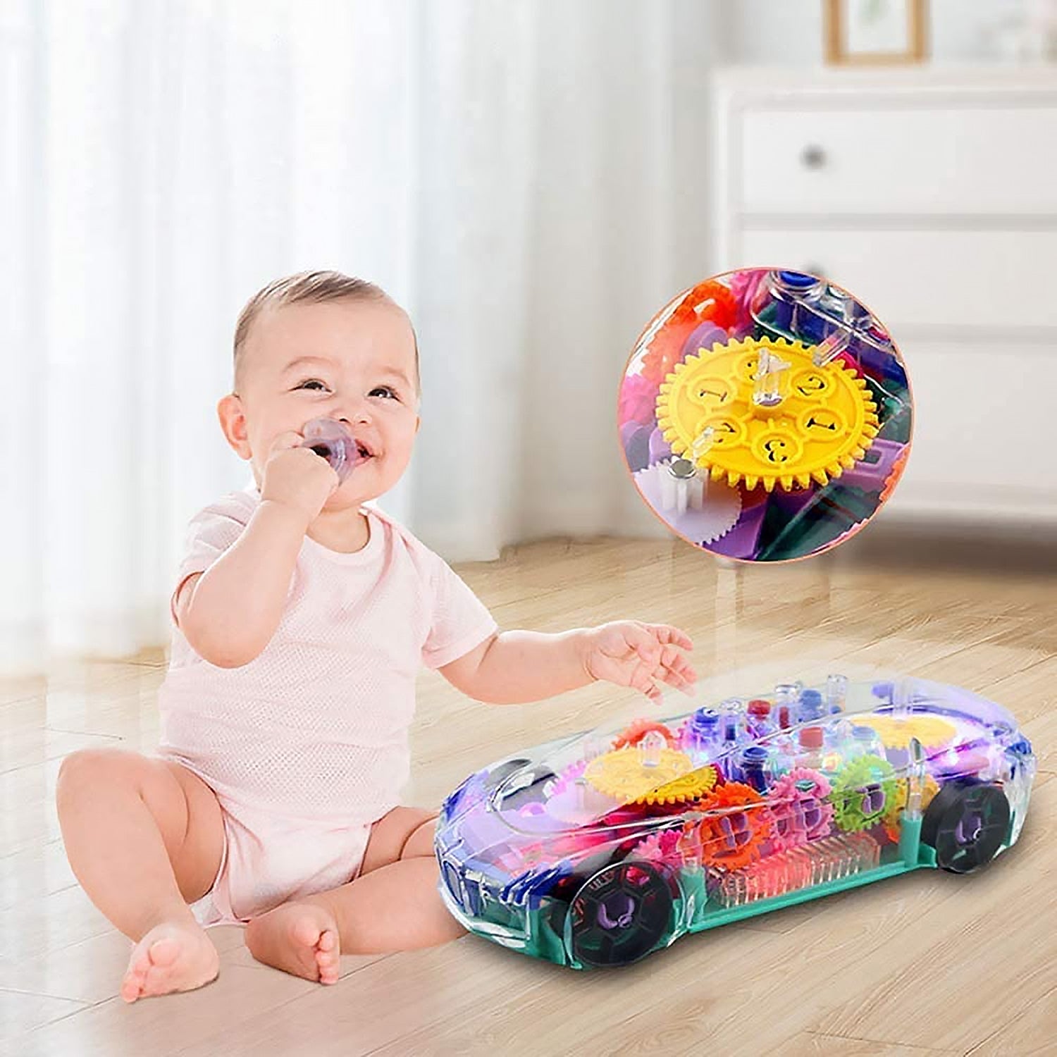 Automatic 360 Degree Rotating Transparent Gear Concept Car with Musical and 3D Flashing Lights Toy for Kids Boys & Girls (Multicolor / Battery Not Included) - jugaad.shop