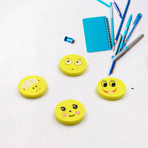 Cute Smile Emoji Erasers, Cute Smile Face Rubber Eraser Dentist Dental Clinic School Kid for School Going Kids/Birthday Party Return Gift Set (4pc Set) - jugaad.shop