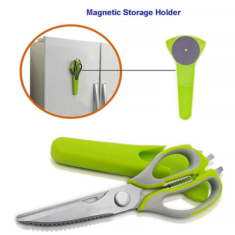 Multi-Purpose Kitchen Shears with Magnetic Holder, Stainless Steel, Red Multifunction Heavy Duty and Kitchen Scissors - jugaad.shop