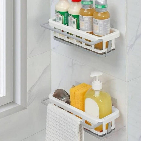 Multipurpose Platic Hanging Drain Rack Retractable Sponge Storage Hanging Rack With Adhesive Hook for Kitchen and Bathroom Dishcloth Holders Basket Drying Tray Organizer - jugaad.shop