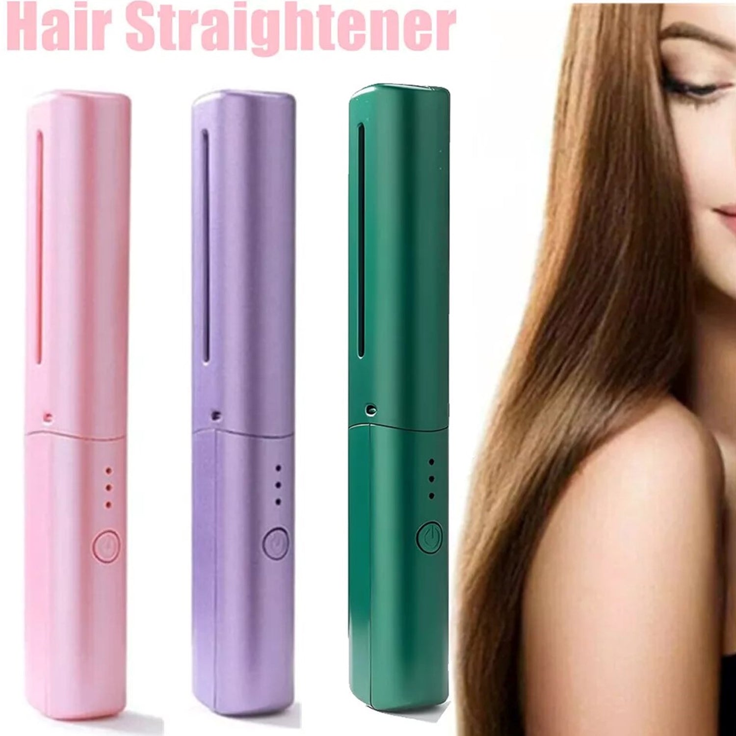 Rechargeable Mini Hair Straightener, Travel Portable USB Charging Cordless Hair Straightener Bursh, Three Temperature Adjustments Flat Iron Comb (1 Pc) - jugaad.shop