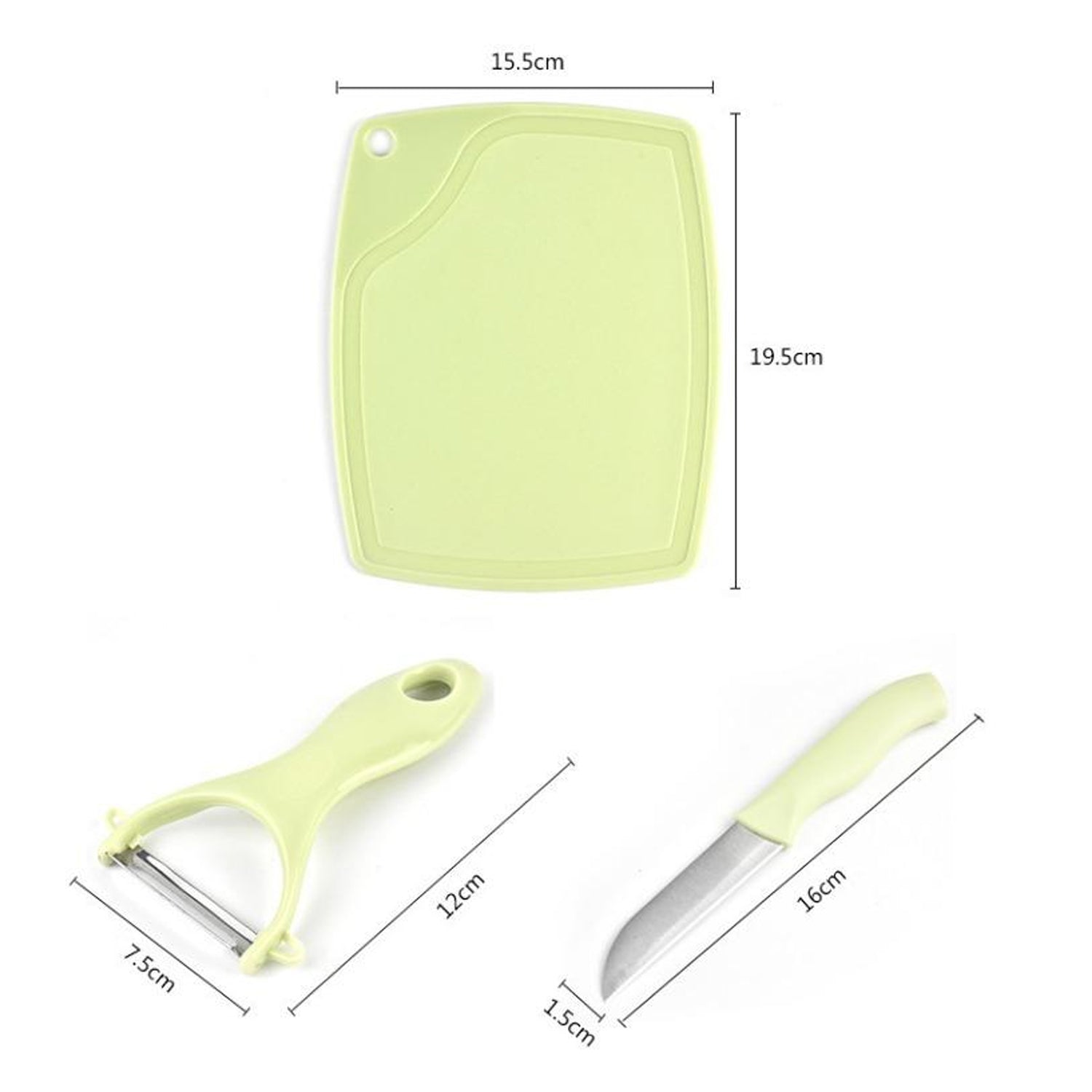 Plastic Kitchen Peeler - Green & Classic Stainless Steel 3-Piece Knife Set Combo - jugaad.shop