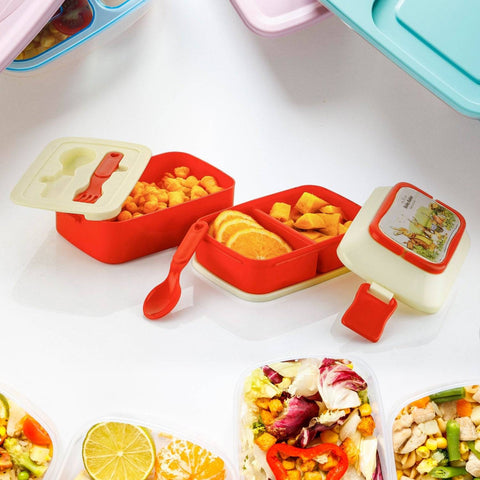 5621 Double Layer Lunch Box Stylish Lid Lunch Box With Fork & Spoon Lunch Box For Children School Lunch Box  - jugaad.shop