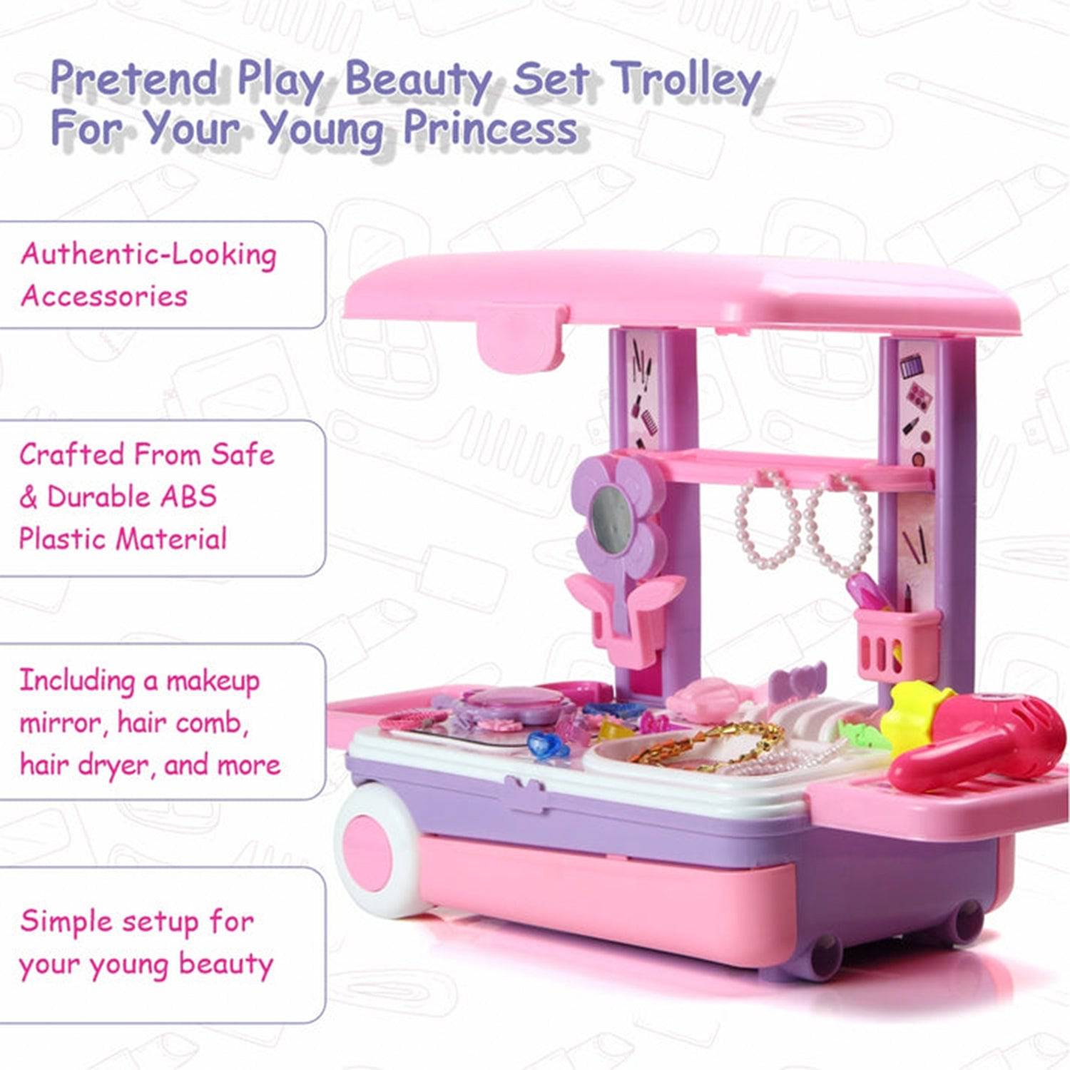 Big Beauty Set Suitcase On Wheel, The Ultimate Beauty Set On Wheels for Girls, Makeup Kit is Easy to Clean & Use, Portable Beauty Set with 25 Pieces for 3 Years BIS Approved. (Beauty Set Trolley) - jugaad.shop