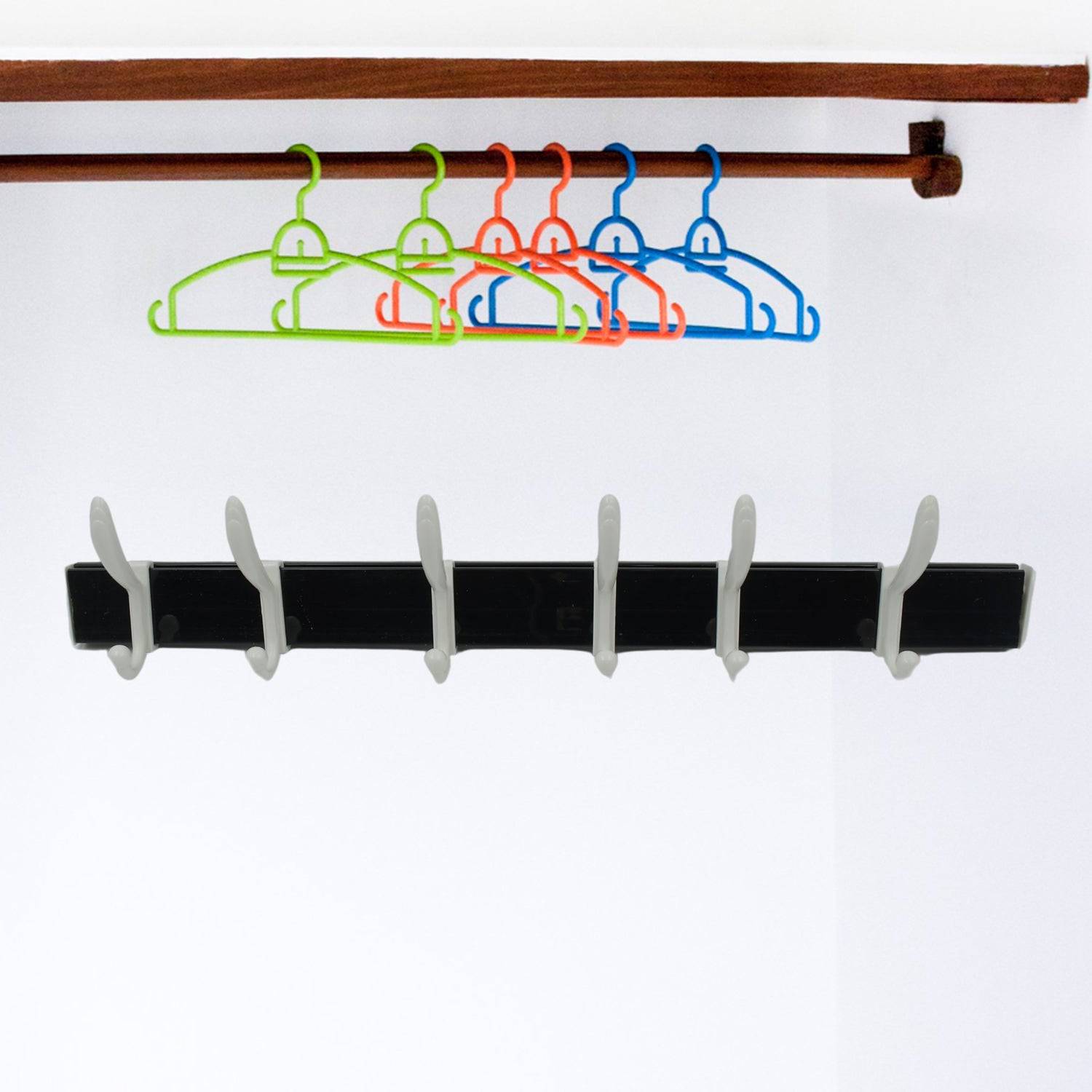 Cloth hanger, Wall Door Hooks Rail for Hanging Clothes for Hanging Hook Rack Rail, Extra Long Coat Hanger Wall Mount for Clothes, Jacket, Hats, 6 Hook With Eco-friendly Liquid Adhesive Glue - jugaad.shop