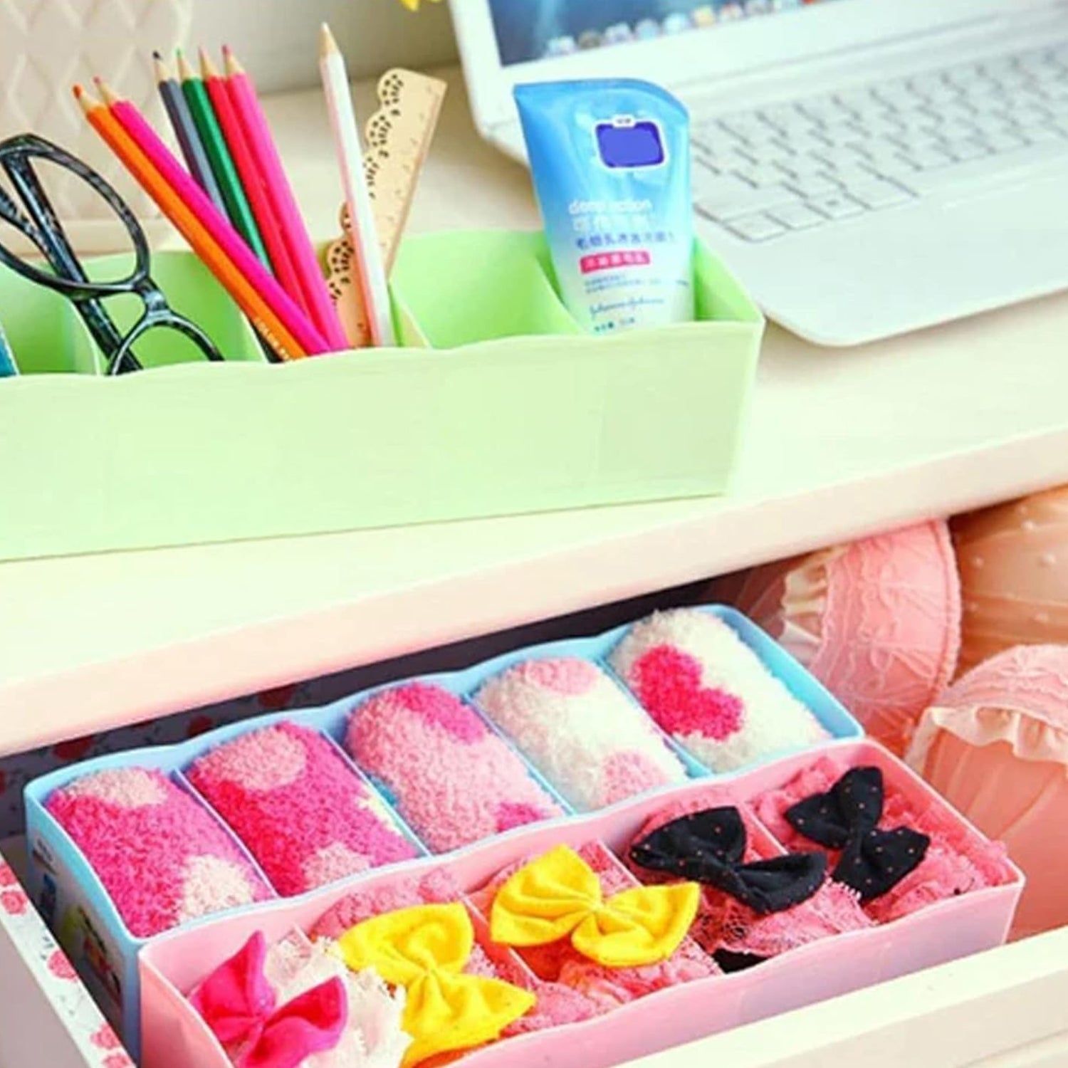 Multi-Function Desktop Drawer Storage Box Clothing Organizer 5 Grid Storage Box Underwear Socks ,Ties Organizer Box (4 Pc Set) - jugaad.shop